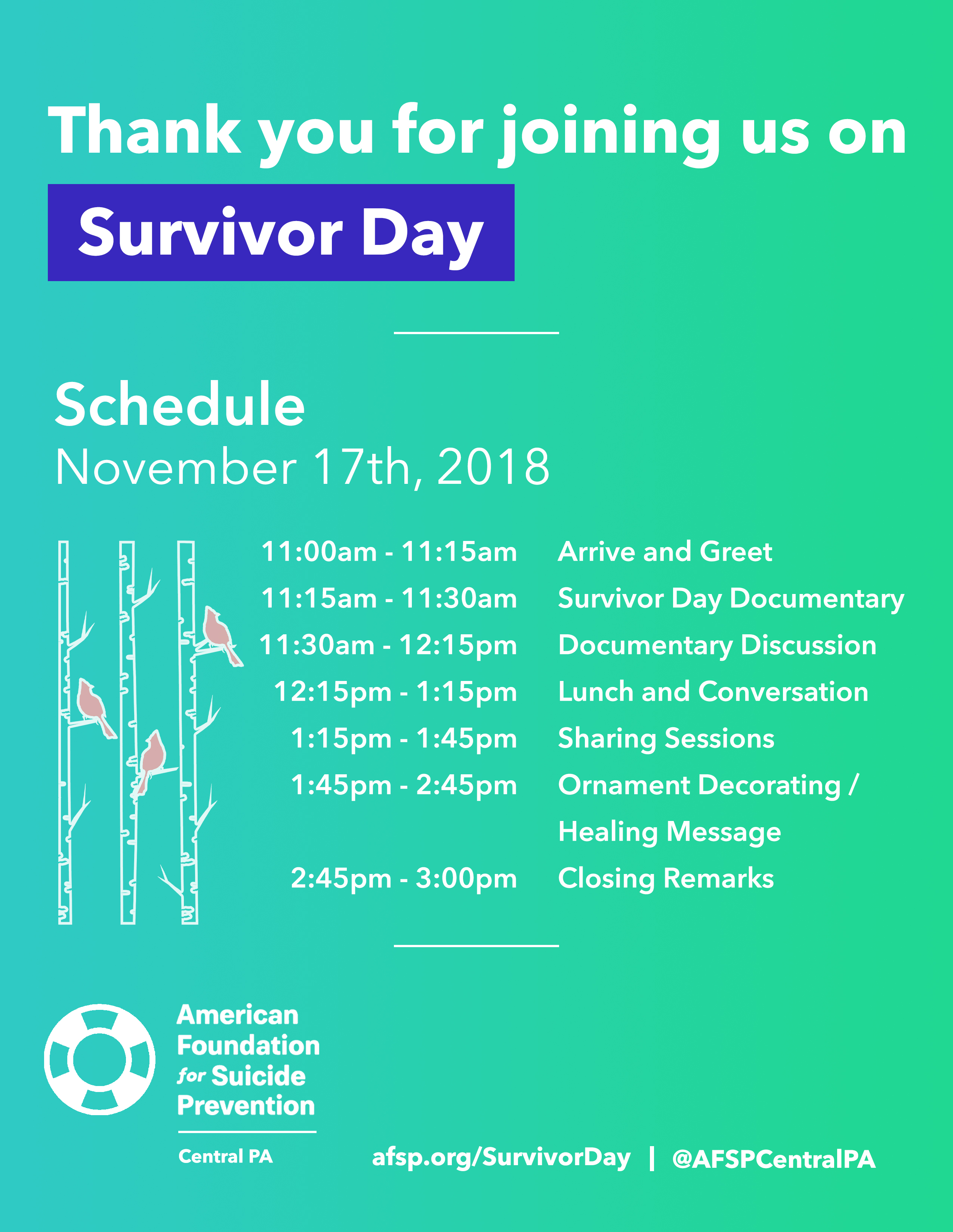 AFSP Survivor Day Flyer and Schedule